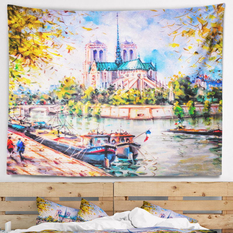 Paysage notre dame paris tapisserie, H 32 po x l 39 po