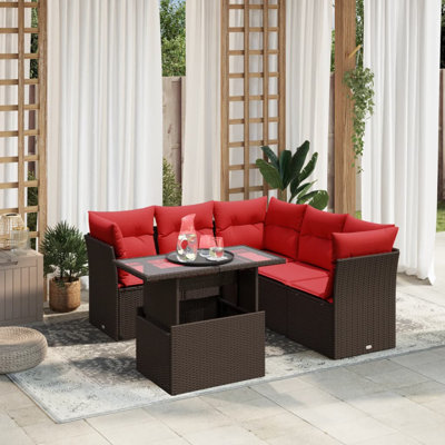  Ensemble de canapé de patio 6 pièces avec coussins en rotin de polyester brun