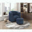 Chaise pivotante moderne avec repose-pieds, tissu bouclé et support à ressorts