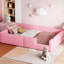 Lit plateforme tapissier rose avec station de charge et barrière de sécurité rose - s'adapte à différents styles de chambre à coucher, silhouette épurée, capacité de charge élevée