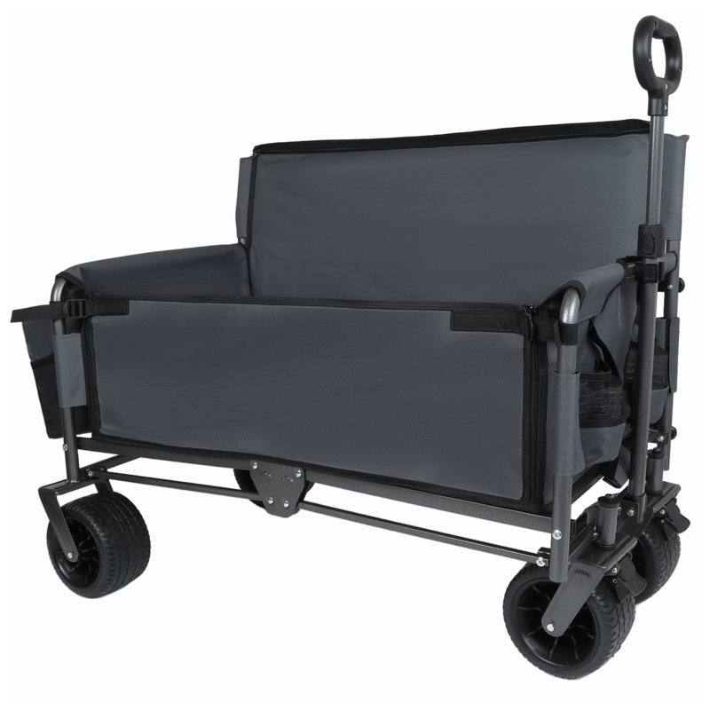 Chariot pliable robuste avec siège de banc et sac isotherme - Chariot tout-terrain d'une capacité de 500 lb pour le camping, la plage et le jardin