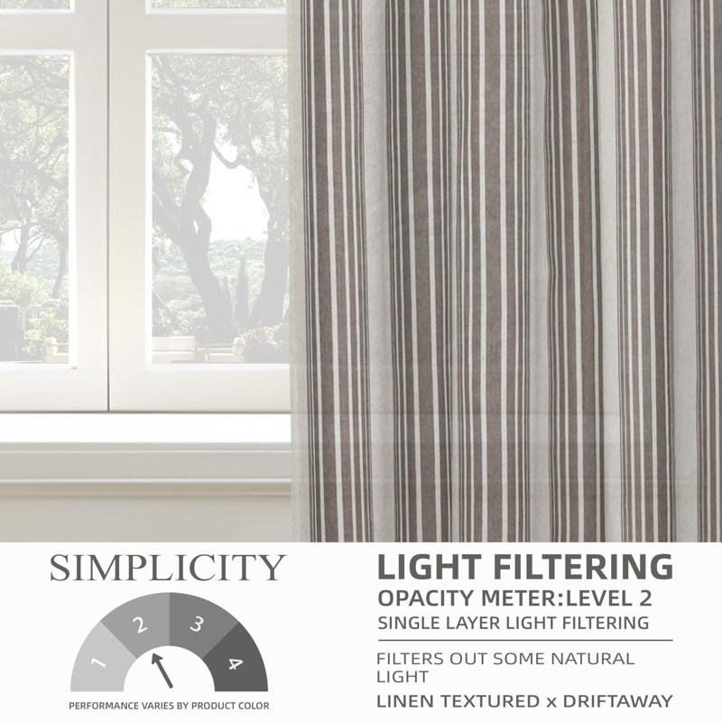 Semi Sheer Grommet Linen Chris Stripe Patterned Curtains, 52" W x 96" L, Gray