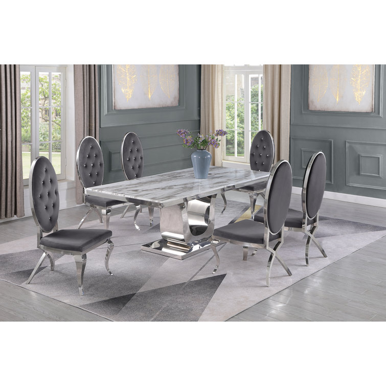 Rosdorf Park Edda Person Marble Top Pedestal Dining Set Wayfair