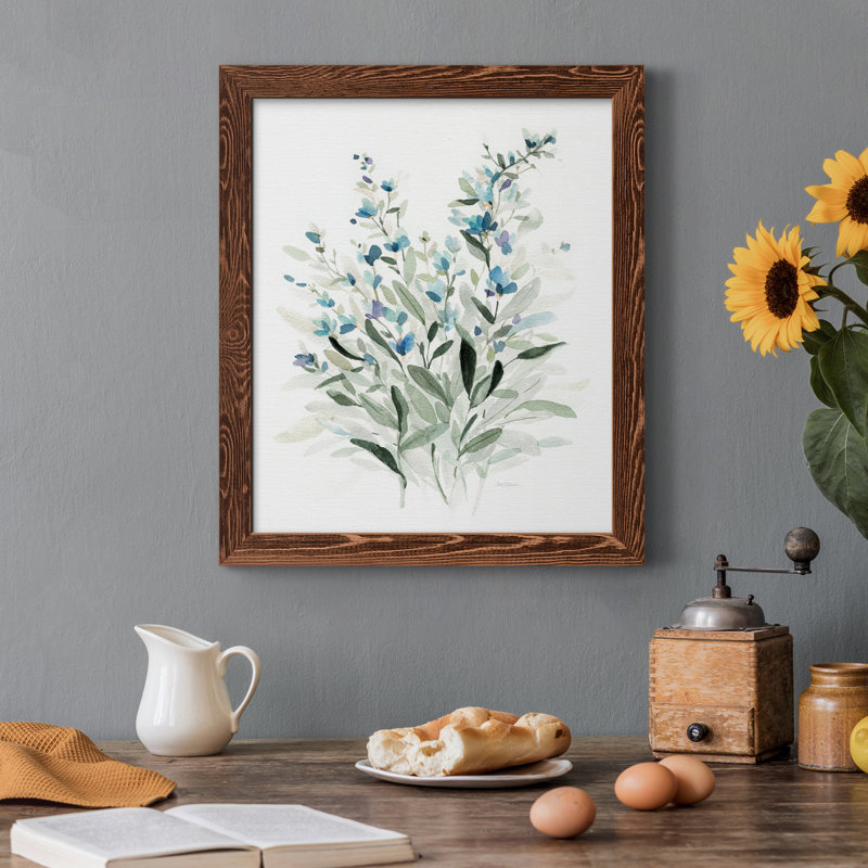 «Delicate Blue Botanical I», reproduction d'art sur toile, H 44 po x l 31 po x P 1 po, Toile avec cadre en érable