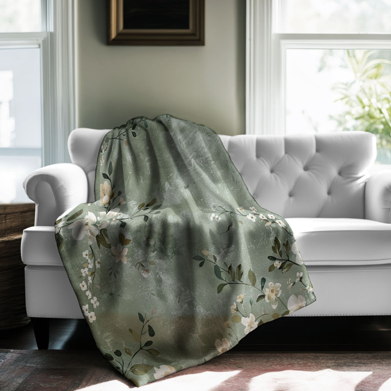 Rustic Green Florals - Couverture de qualité supérieure 1 pièce, Grand lit