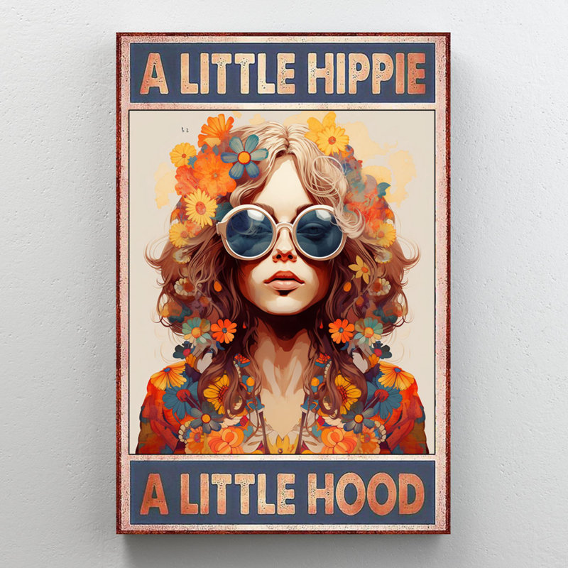 «Woman A Little Hippie», reproduction d'art graphique sur toile tendue, H 36 po x l 24 po