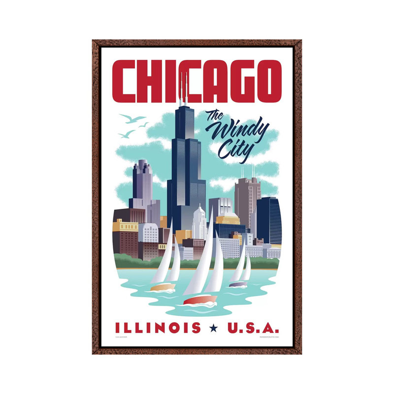 Chicago Travel by Jim Zahniser - Print on Canvas, Classic Brown Wood Framed, 101.6cm H x 66.04cm W x 3.81cm D