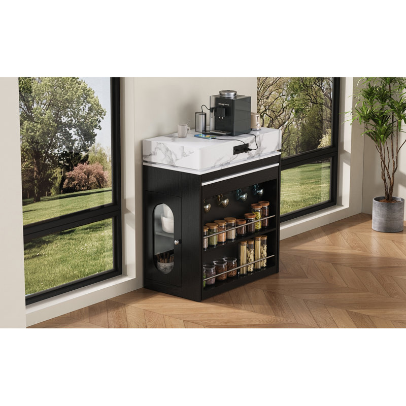 Armoire de rangement avec table de salle à manger extensible, H 37,8 po x l 57,7 po x P 32,7 po