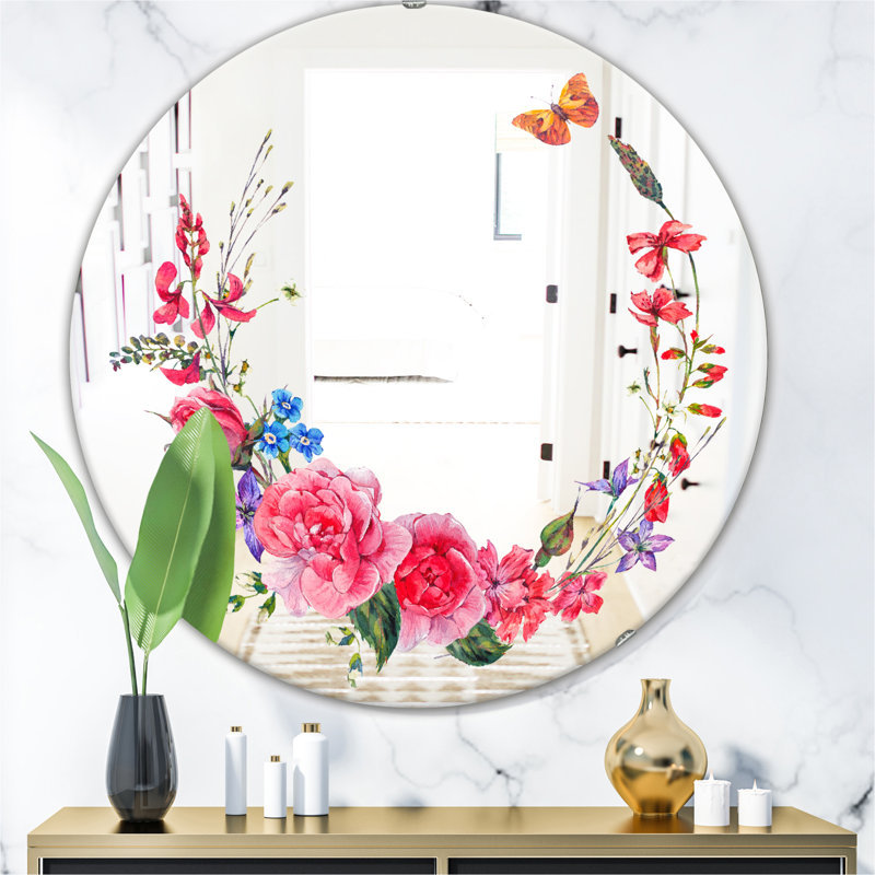 Miroir d'appoint mural Butterflys and Flowers, H 31,5 po x l po