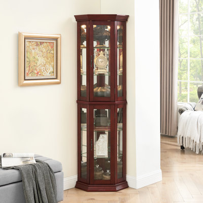 Vitrine à tablette réglable, cerise, lumières, armoire à dossier en miroir avec dossier, unité