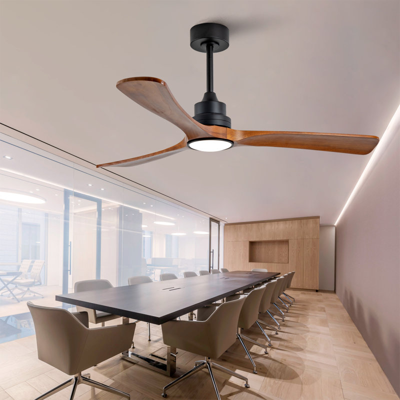 Ventilateur de plafond en bois massif à 3 pales de 52 pouces, lumière à intensité variable 3CCT, ventilateur réversible à 6 vitesses avec télécommande et mémoire de mise hors tension, tige verticale de 5/10 pouces en option