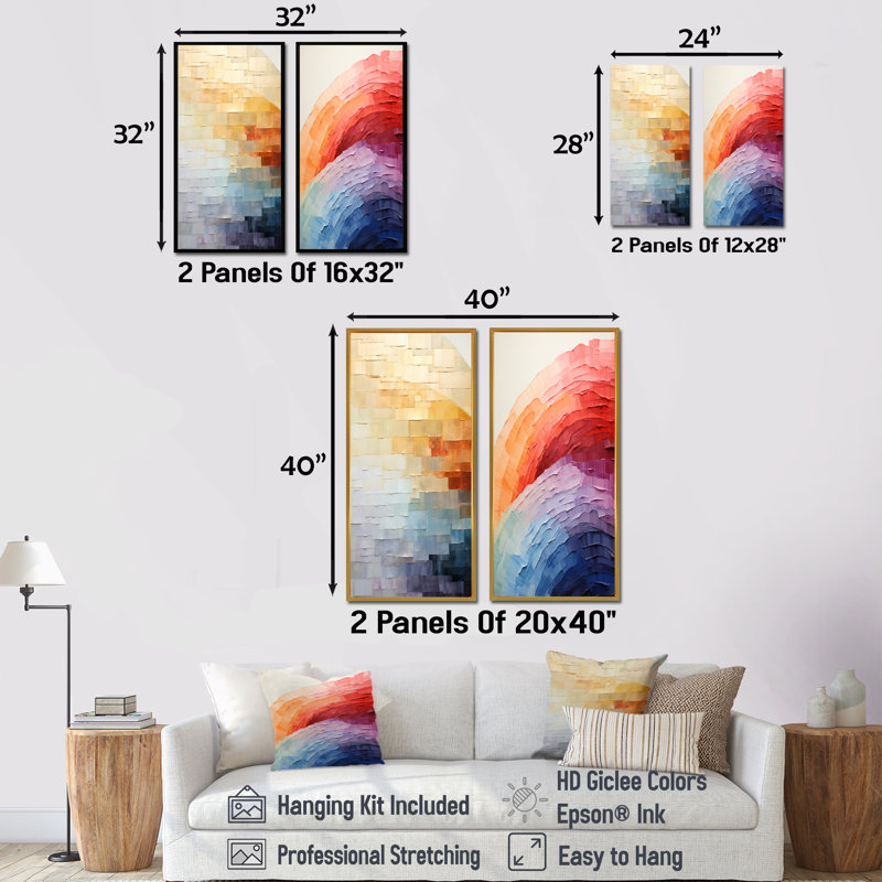 Minimalisme couleurs en harmonie - ensemble de 2 reproductions d'art abstrait, H 28 po x l 25 po, Toile tendue