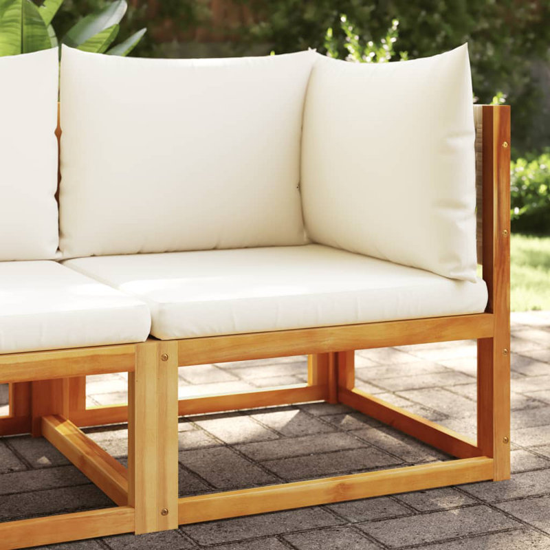  Canapé d'angle de jardin en bois d'acacia massif beige et crème, rotin PE, polyester
