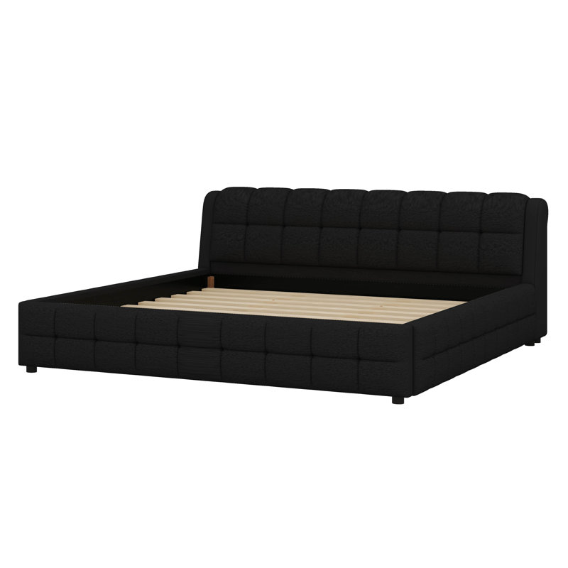 Upholstered King Size Platform Bed Frame, Black, King