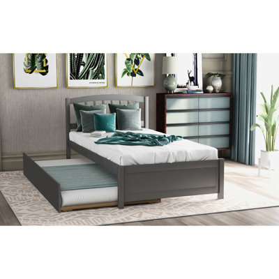 Lit plateforme gris élégant avec lit gigogne - Bois massif pour une fabrication et un style de sommeil de qualité