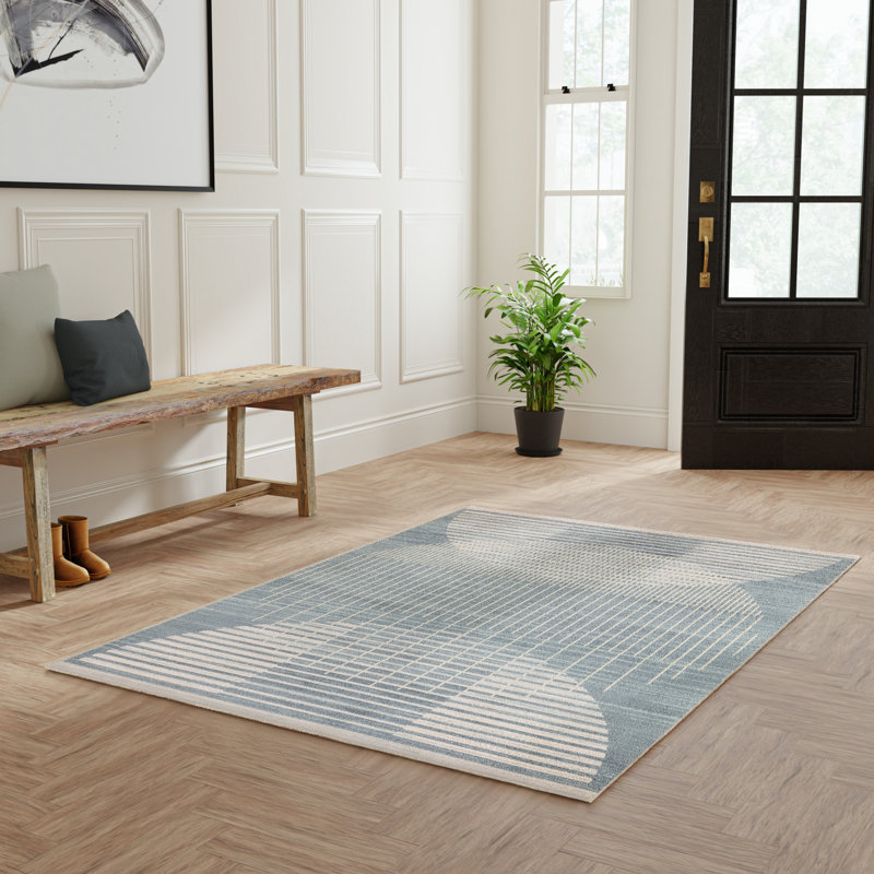 George Oliver Jeffs Machine Washable Blue Mid-Century Modern Indoor Rug, Rectangle 4' x 6'
