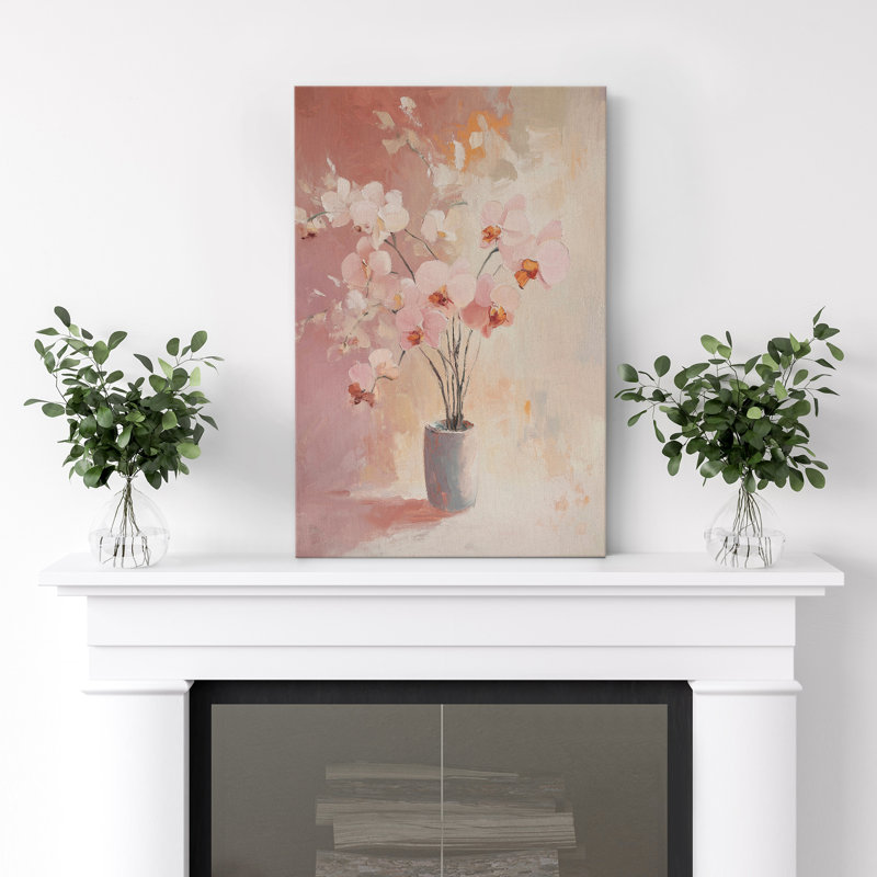 «Blush», impression sur toile fleur d'orchidée rose - doux décor botanique pour salle de bain ou coiffeuse, H 18 po x l 12 po