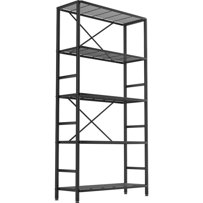 Étagère de rangement à 5 fils en métal, 65.7" H x 37.8" W x 14" D, Noir mat