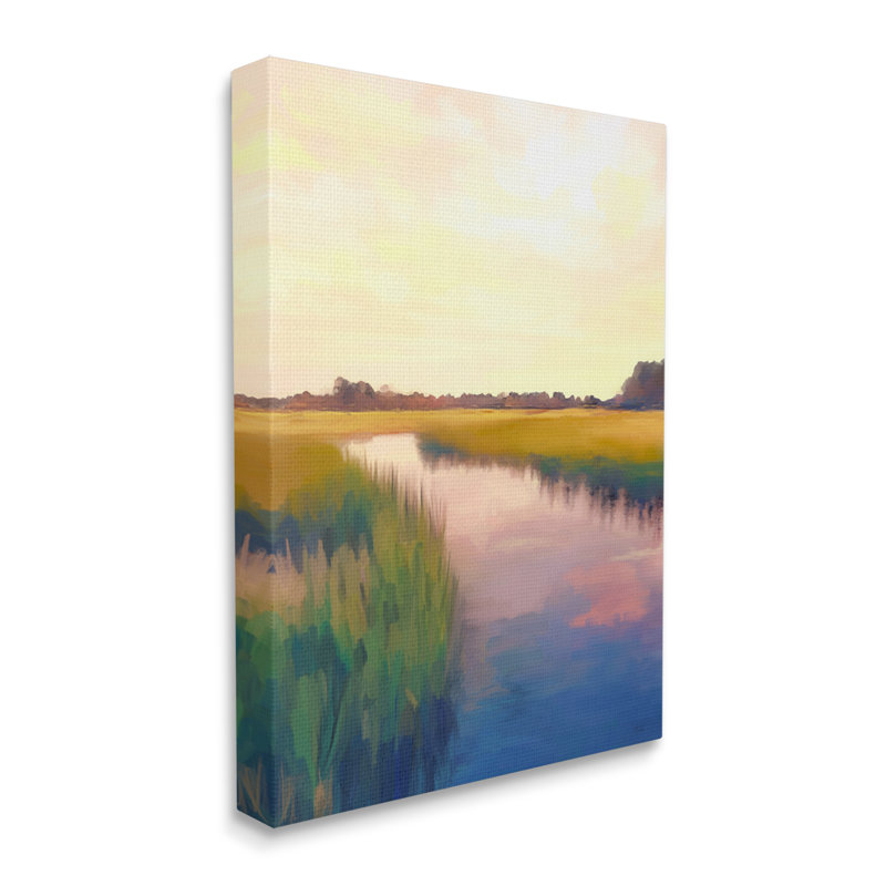 Lever de soleil sur une rivière de campagne par Amy Hall, peinture, H 30 po x l 24 po x P 1,5 po, Estampe numérique Farmhouse