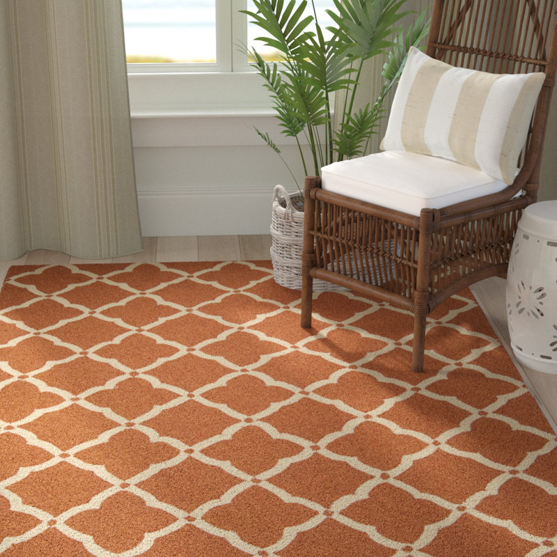 Tapis intérieur / extérieur touffeté à la main orange / beige Starkville, Rectangle 8 pi x 10 pi 6 po