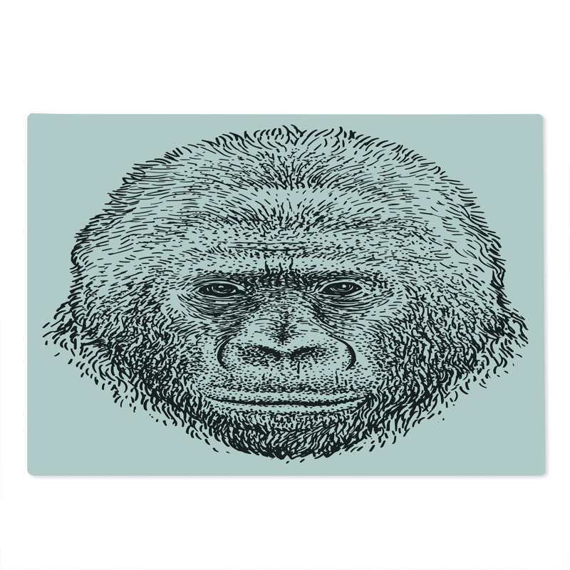 Planche à découper Ambesonne, gorille, grande taille, portrait d'un animal sauvage gris anthracite / blanc