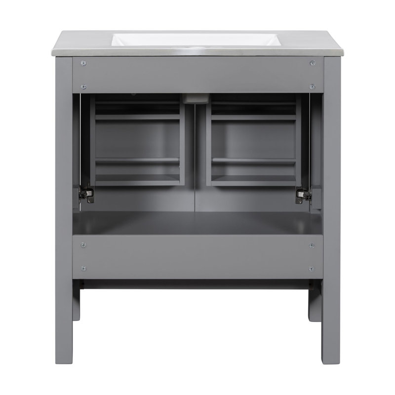 Meuble-lavabo simple 30 po avec comptoir en céramique Soizic, Gris