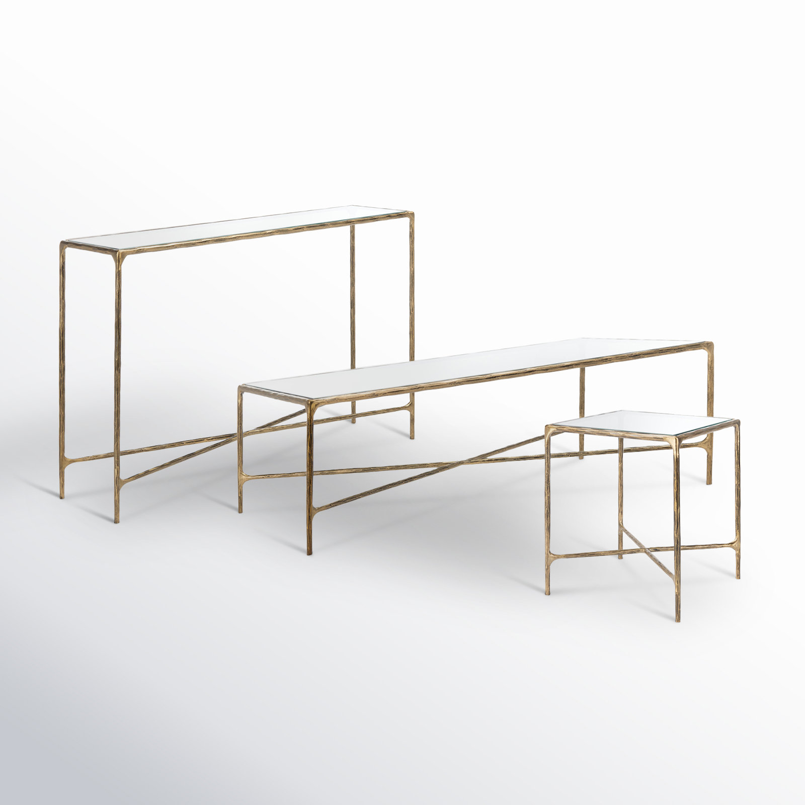 Evelynn 3-Piece Living Room Table Set, Clear, Gold