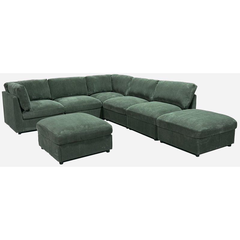 Gaspling Corduroy Upholstered Modular Sectional, Dark Green Corduroy