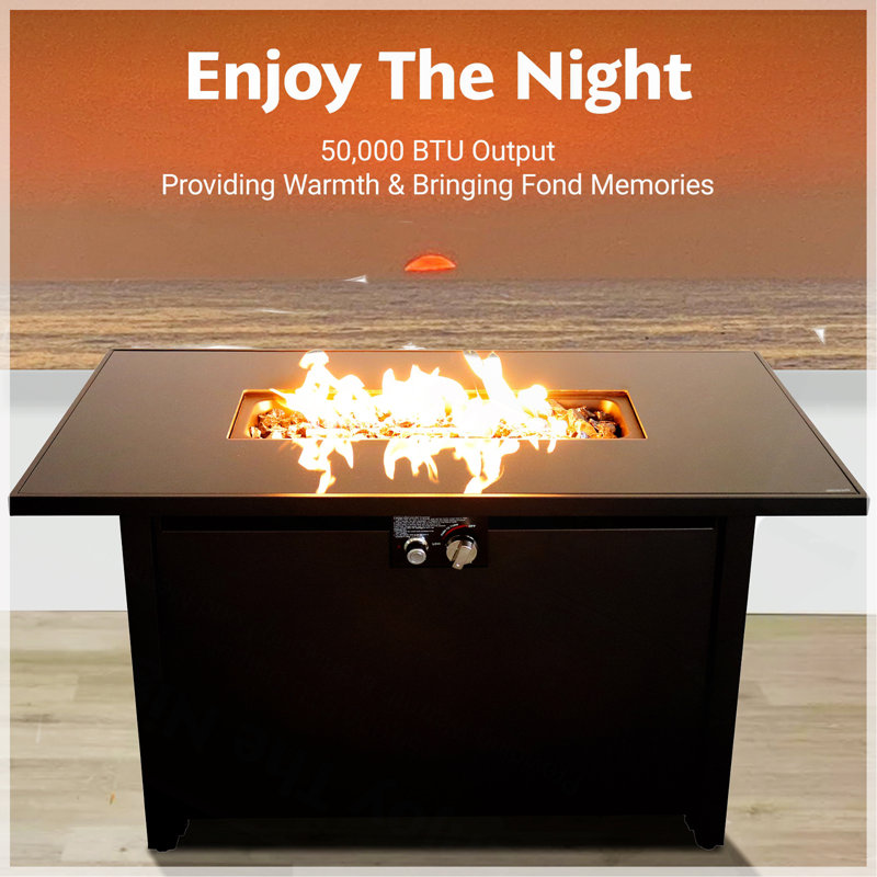 Table de foyer d'extérieur en acier 25 "avec couvercle, H 25 po x l 22 po x P 43 po, Noir