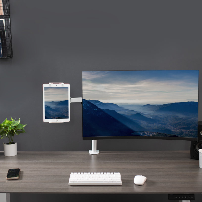 White Adjustable VESA Mount for Tablets and Laptops