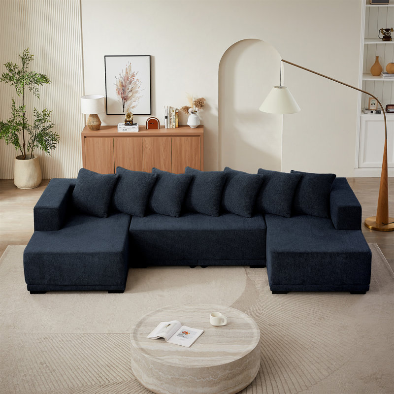 Ensemble de canapé modulaire en U Chenille, H 35,43 po x l 128 po x P 61,02 po, Chenille bleu