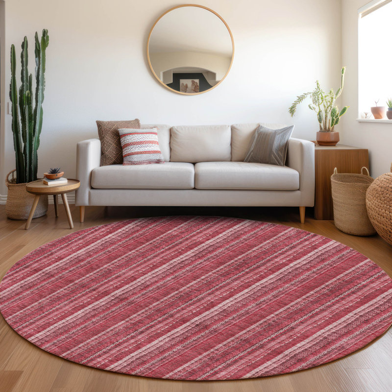 Premium Machine Washable Prisco Pink Rug, Round 8'