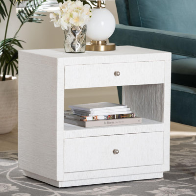 Bali & Pari Kai Grasscloth End Table - 2-Drawer Accent Table Or Nightstand With Open Shelf, Handwoven Decor For Bedroom Or Living Room