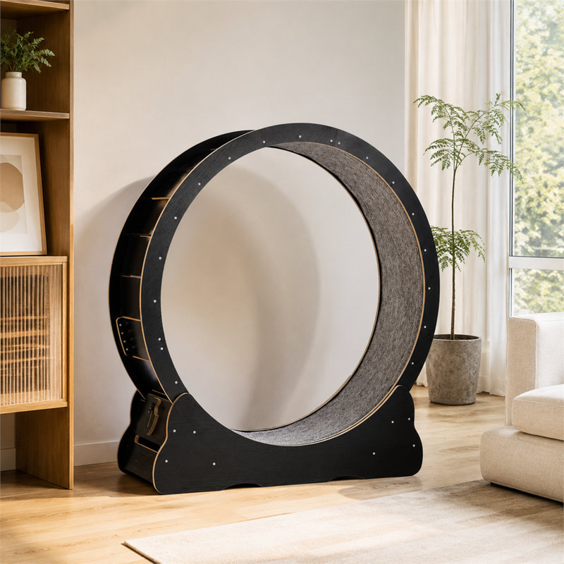 Tapis roulant d'intérieur pour chat, en fibre de bois, noir, 110 cm (43,5 pouces), avec système de fonctionnement silencieux, large base, tapis amovible et montage facile. Convient aux chats jusqu'à 11 kg (25 lb).