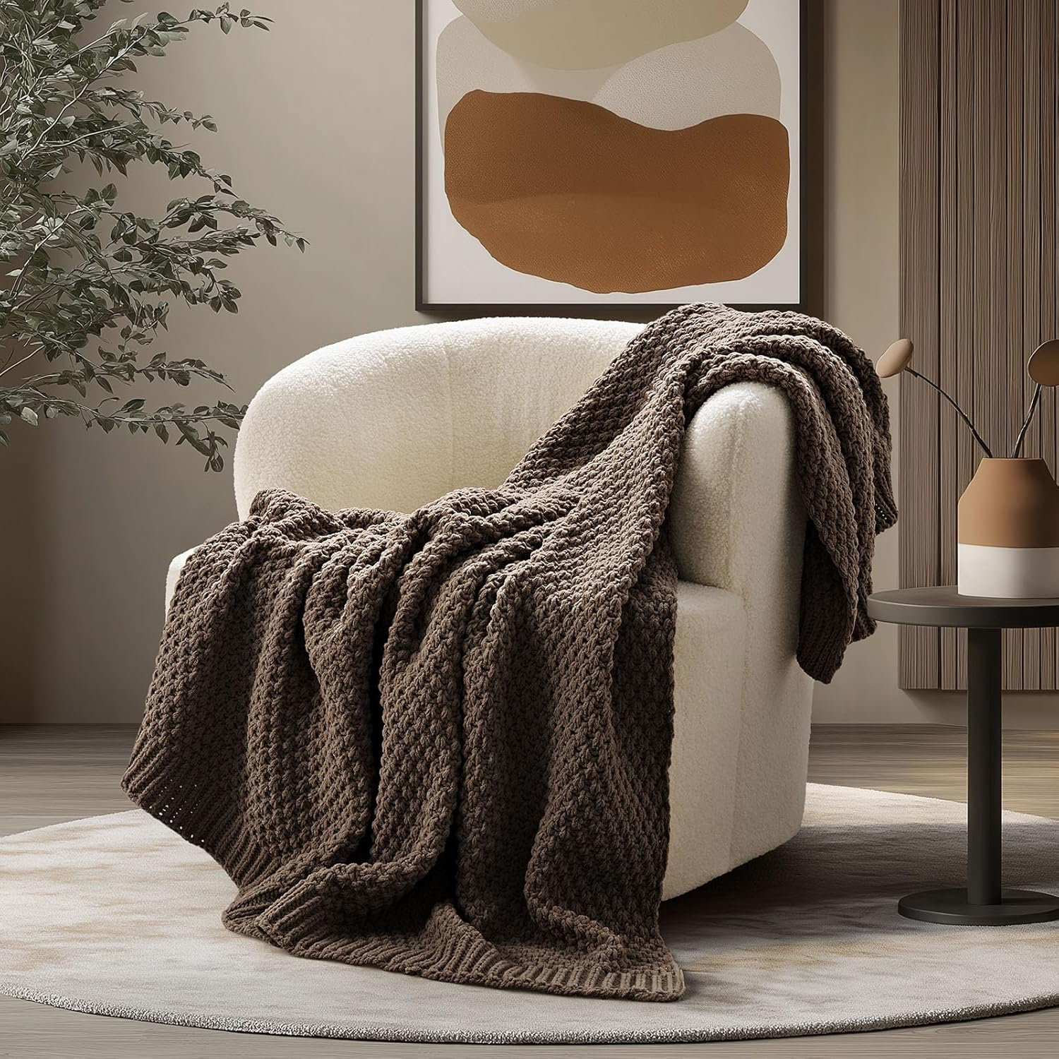 Chunky Chenille Weighted Throw Blanket, 60" L x 50" W, Cocoa Brown