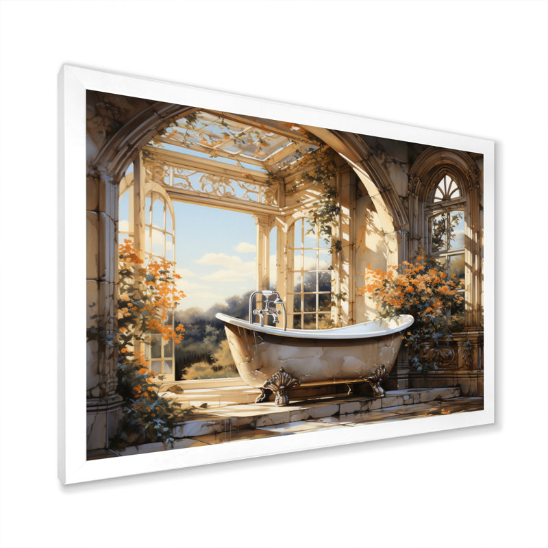 Salle de bain Golden Luxe I - Art mural de salle de bain, Cadre simple blanc, H 34 po x l 44 po x P 1,5 po