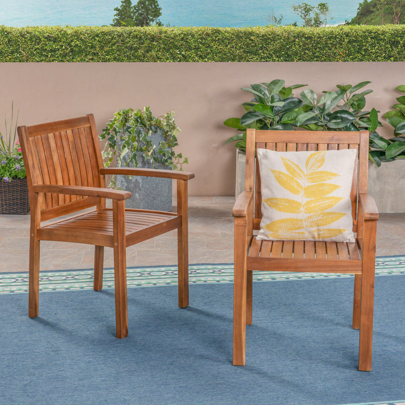 Chaises de salle à manger d'extérieur en bois d'acacia, conception à lattes rustiques, résistantes aux intempéries, ensemble de 2, élégance de patio