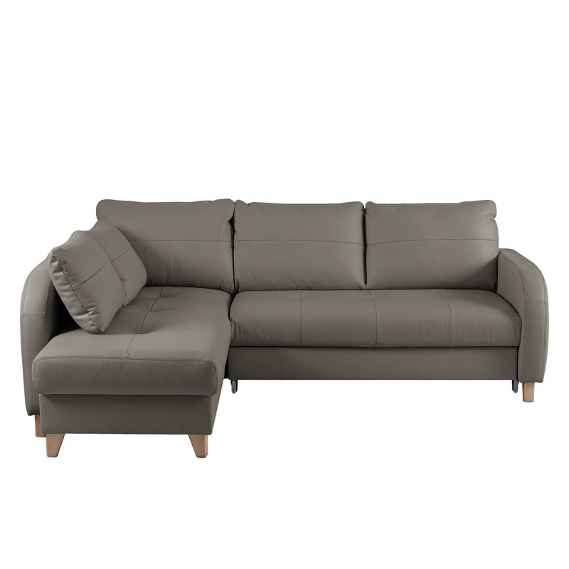 Alvaretta Leather Corner Sofa with Sleeping Function and Underseat Storage , Left Hand Facing, Grey