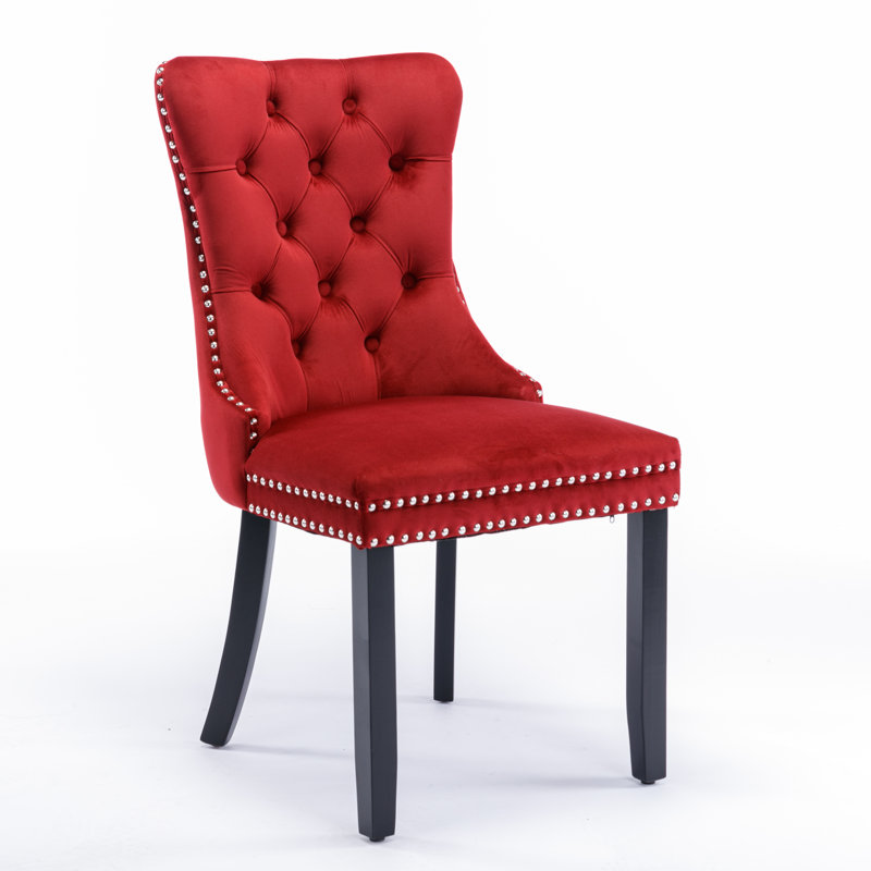 Wine Red Velvet Wing Back Parsons Side Chair Set
