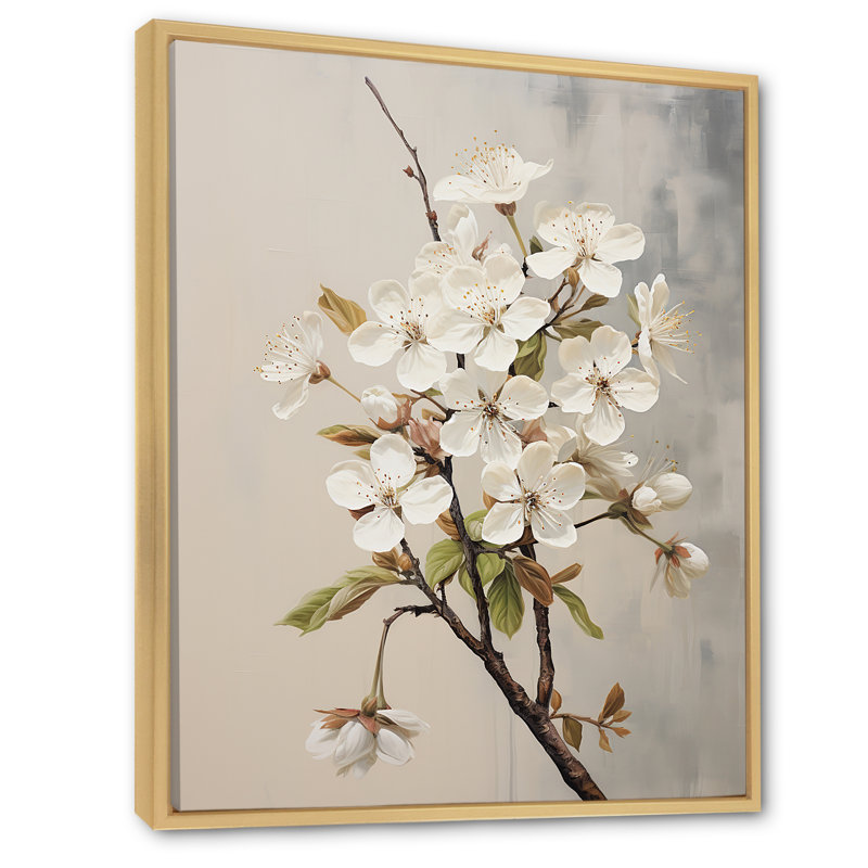 «White Apple Blossom Whispers», reproduction sur toile_106415, Cadre naturel flottant, H 44 po x l 34 po x P 1,5 po