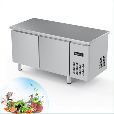 Réfrigérateur commercial de 71 po de largeur avec plan de travail sous le comptoir, congélateur pour plan de travail, réfrigérateur à 2 portes en acier inoxydable, 15 pieds cubes pour restaurant, bar, magasin