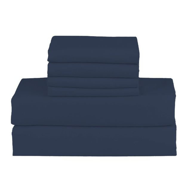Hotel Luxurious Bamboo Blend Deep Pockets Breathable Cooling Bed Sheet Set 2000 Series, King Sheet Set + 4 Pillowcases, Navy