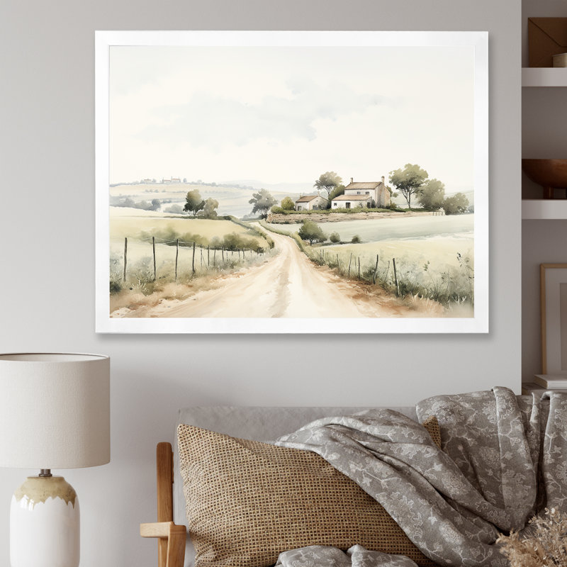 Paysage campagne minimaliste IV - décoration murale campagne, H 24 po x l 32 po x P 1 po, Cadre simple blanc
