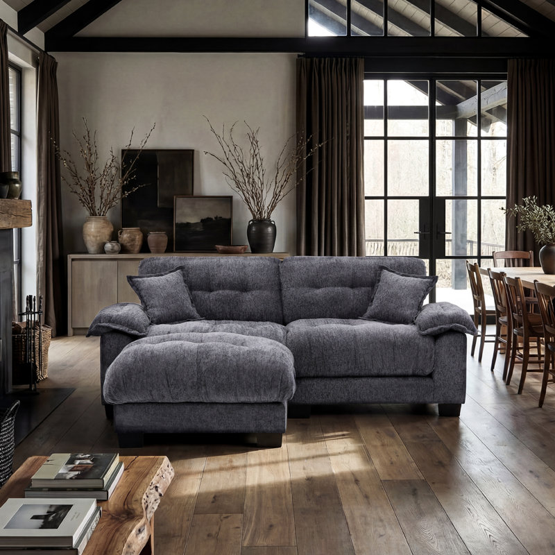 91" Soft Chenille Sectional With Pillow Arms & Ultra-Thick Cushions - Bonus Ottomans