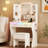 Modern Makeup Vanity Set with LED Mirror, Power Outlet, 2 Drawers, 6 Storage Shelves, Stool & Hair Dryer Holder-758546733