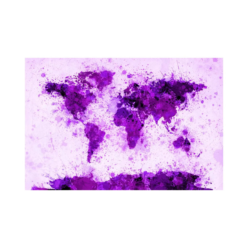 World Map Paint Splashes (Purple) by Michael Tompsett - Wrapped Canvas Print, 20.32 cm H x 30.48 cm W