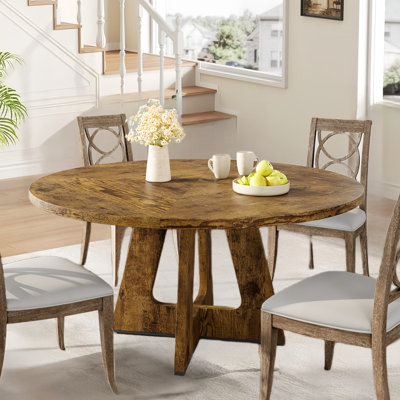 Round Solid Wood Base Dining Table