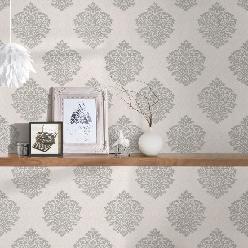 Scotland 10.05m x 53cm Matte Wallpaper Roll, Cream/Grey