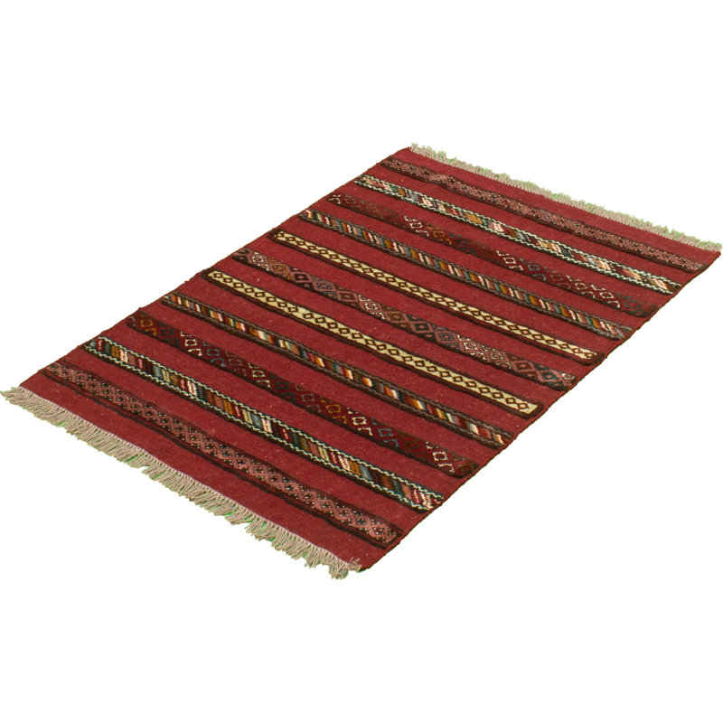 Tapis rouge foncé / brun en laine noué à la main Yogyakarta