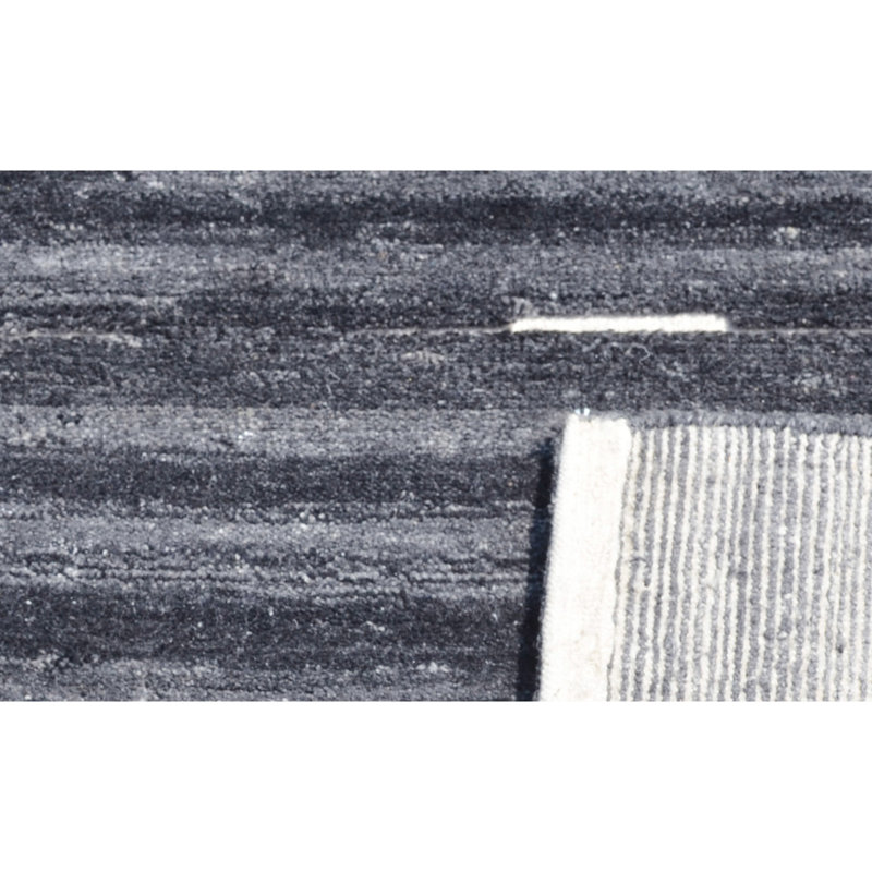 Hand Knotted Striped Area Rug in Charcoal, Rectangle 10' x 14'